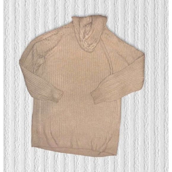 Sugar Moon Rib-Knit Hoodie Sweater Dress Women's Size Medium Khaki Tan Brown - Picture 3 of 8